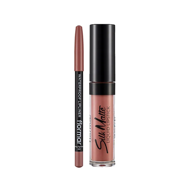 Flormar Waterproof Lipliner Pencil Astd + Silk Matte Liquid Lipstick Astd