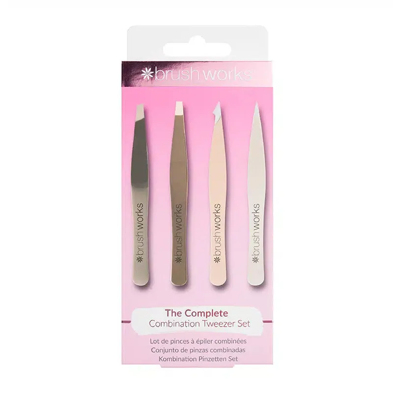 Brushworks HD 4 Piece Combination Tweezer Set - Gold