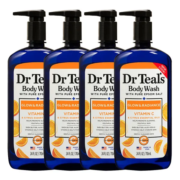 Dr Teal's Epsom Salt Body Wash - Vitamin C & Citrus Oils 710 ml (Pack of 4)