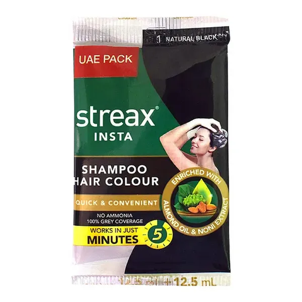 Streax Insta Shampoo Hair Colour 25 Ml - Natural Black Sachet