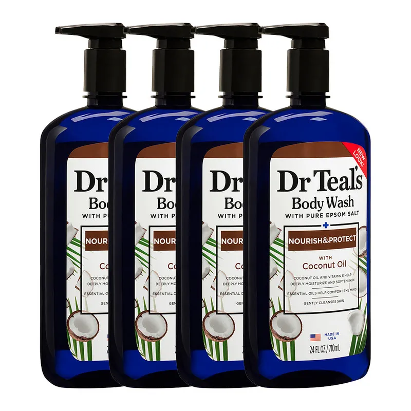 Dr Teal's Epsom Salt Body Wash - Coconut Oil 710ml (Pack of 4)