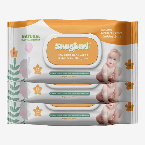 Snugberi Sensitive Baby Wipes 72'S X 3 Value Pack