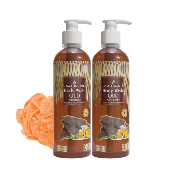 Earthgenix Oud with Honey Body Wash 500mlX2pc with Loofah