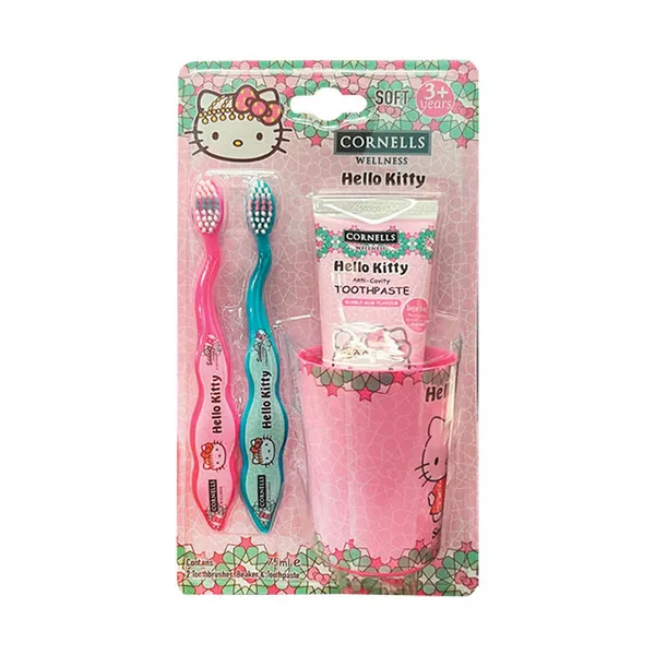Cornells Hello Kitty - 2 Toothbrushes, Beaker & Toothpaste