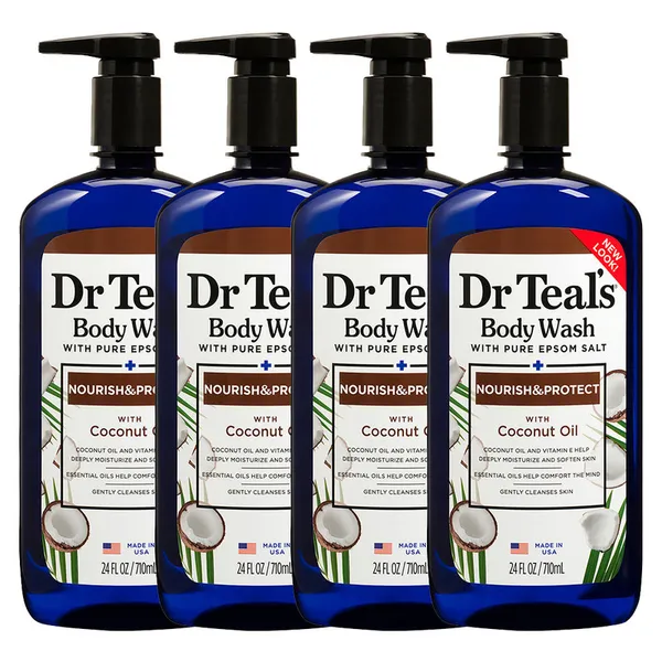 Dr Teal's Epsom Salt Body Wash - Coconut Oil 710ml (Pack of 4)